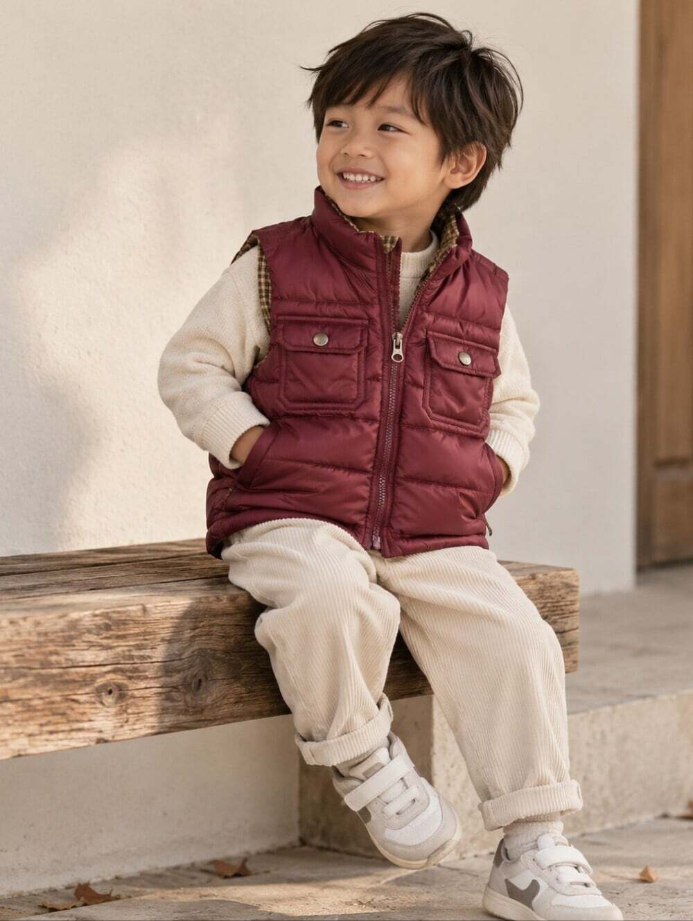 Baby Gap Kids Burgundy Puffer Vest Plaid Lined Size 4 Toddler Utility